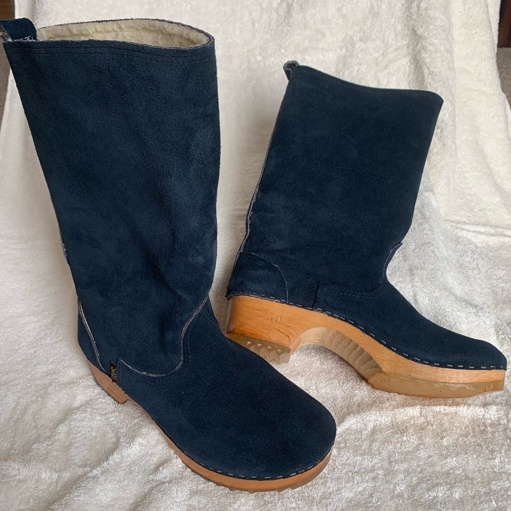 New Sven Wooden Clog Shearling Boots Size 40
